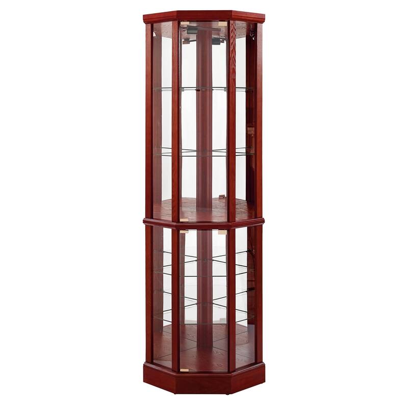 Corner Curio Cabinet with Lights, Floor Standing Display Cabinet, China Cabinet with Tempered Glass Shelves & Mirror Back