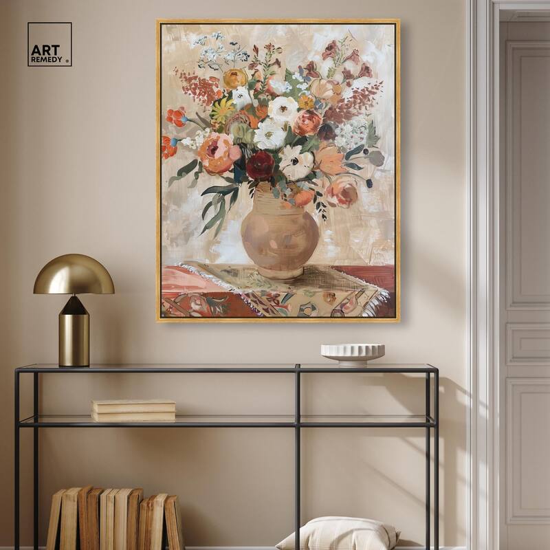 Clay Vase and Flowers Canvas by Art Remedy