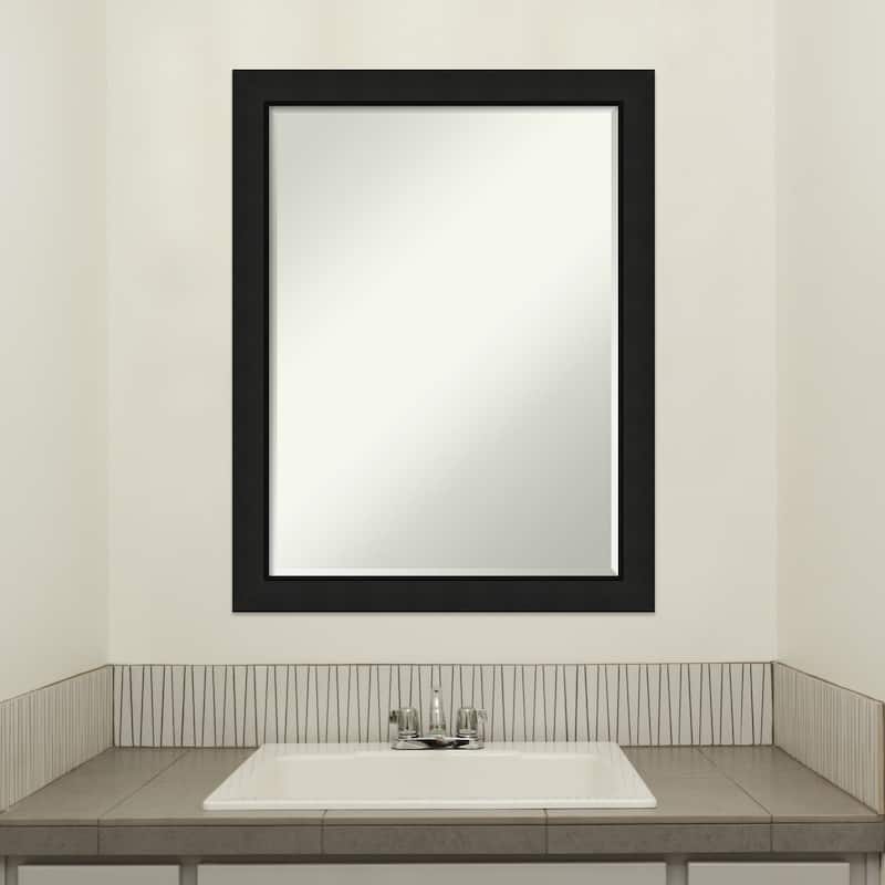 Midnight Black Narrow Half-Inch-Beveled Wood Bathroom Wall Mirror - Midnight Black Narrow - Glass Size 18x24