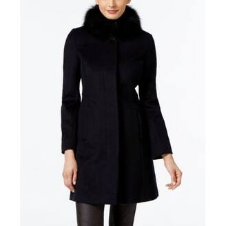 Shop Via Spiga Faux Fur Collar Walker Coat Size 16 In Black