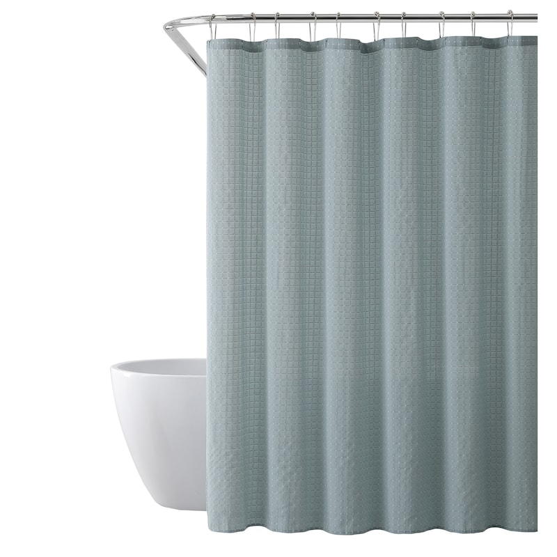 Solid Color Shower Curtain With Stitched Line Design