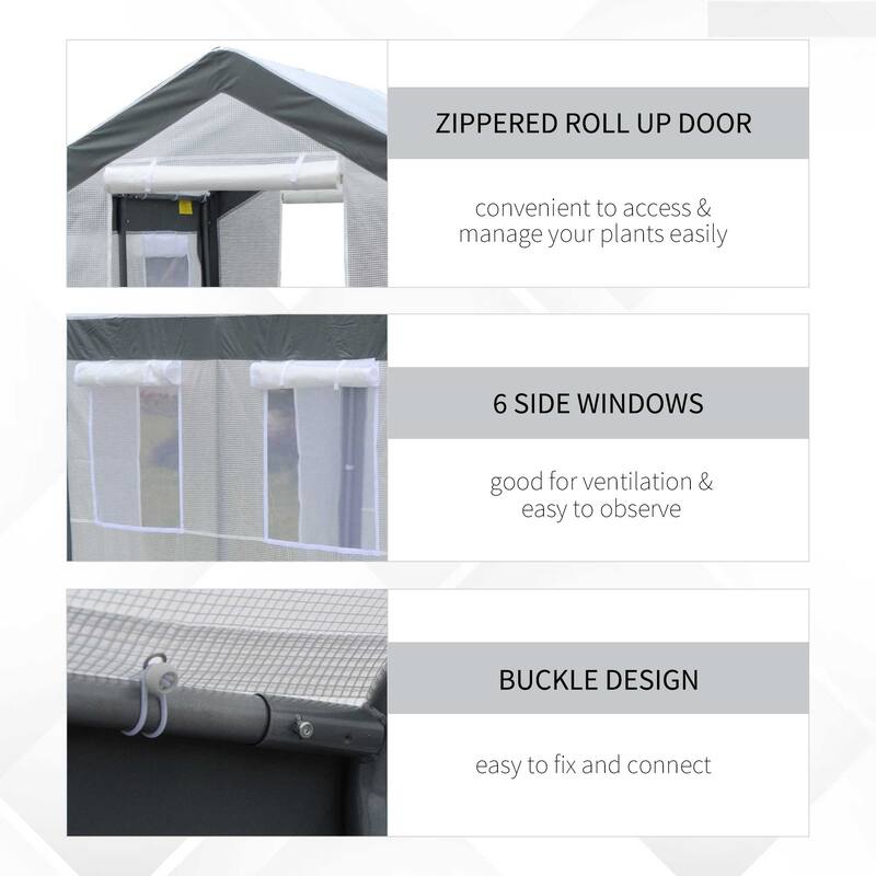 Outsunny 8' L x 6' W x 7' H Outdoor Walk-In Tunnel Greenhouse with Roll-up Windows, 2 Zippered Doors, & Weather Cover
