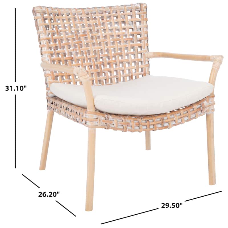 SAFAVIEH Roxanna Coastal Rattan Accent Chair with Cushion - 29.5" W x 26.2" L x 31.1" H - 30Wx26Dx31H