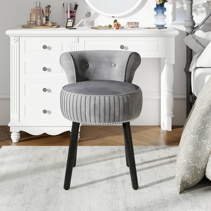 Gymax Velvet Vanity Chair w/ Back Tufted Low Back & Solid Wood Legs