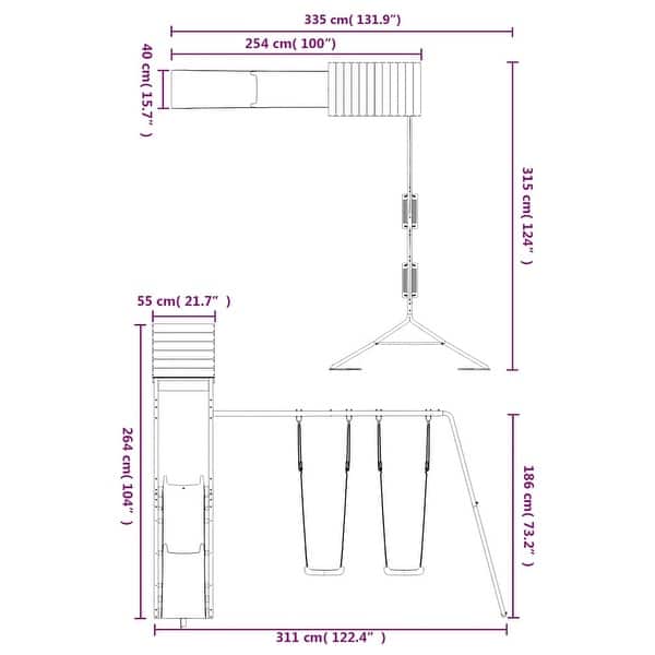 dimension image slide 1 of 3, vidaXL Swing Set Outdoor Backyard Wooden Playground Equipment for Kids Age 3-8