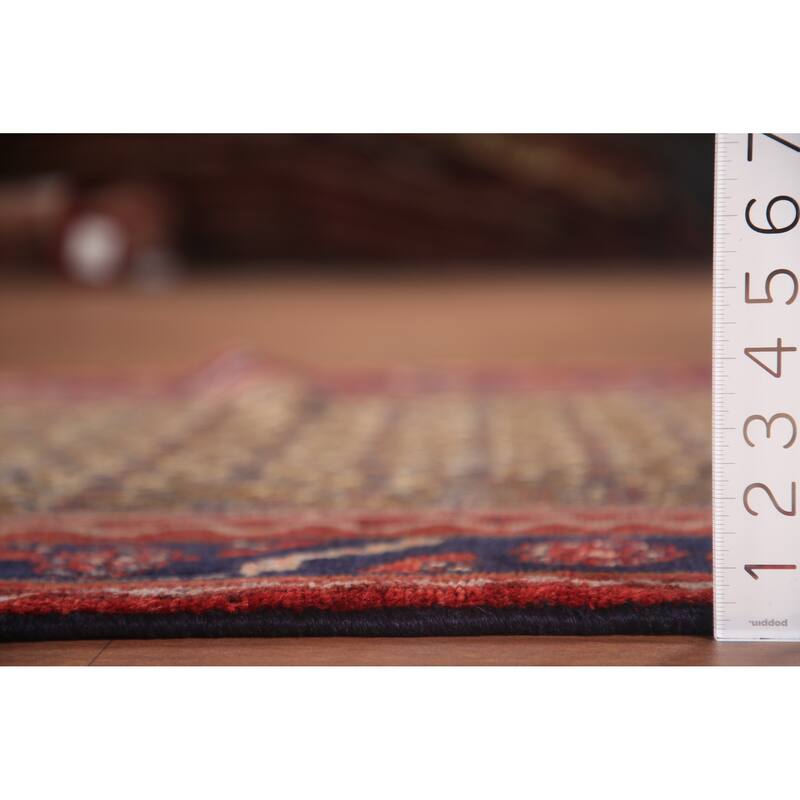 Hand Knotted Oriental 100% Wool Carpet Traditional Geometric Brown Koliaei Runner Rug - 9' 4'' X 3' 9''