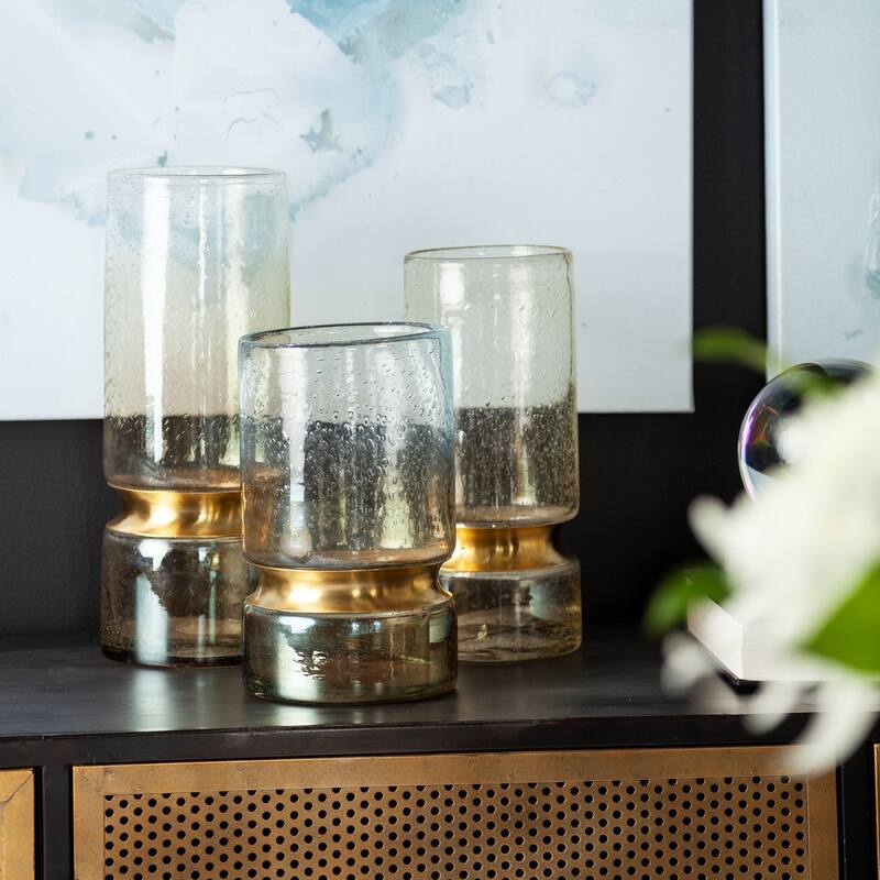 11" Gold Abstract Cylinder Crystal Glass Table Vase Modern Decorative Centerpiece for Living Room - 5" x 5" x 11"