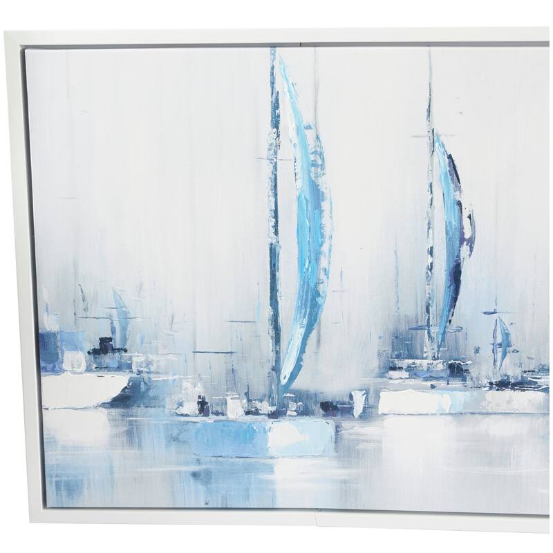 Canvas Sail Boat Framed Wall Art with White Frame - Blue - Roche River Decor
