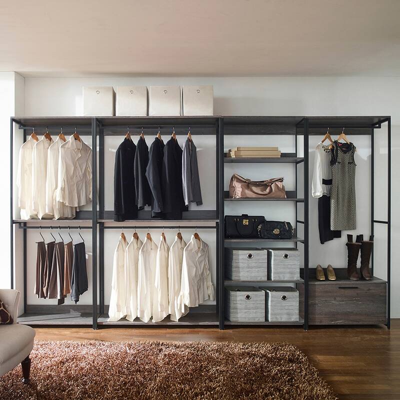 Veronica Wood and Metal Walk-in Closet System - 77.7"H x 143"W x 17.3"D