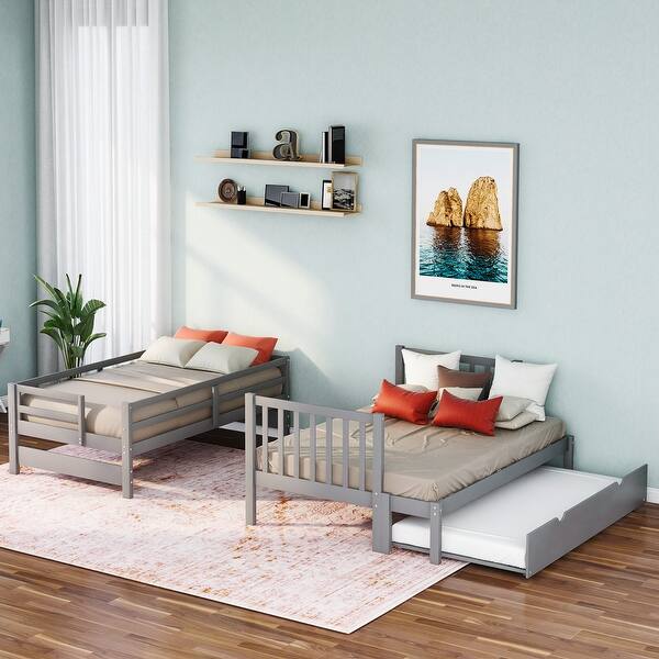 slide 2 of 20, Twin/Full Bunk Bed with Trundle & Stairs - Practical for Kids' Rooms Gray - Twin