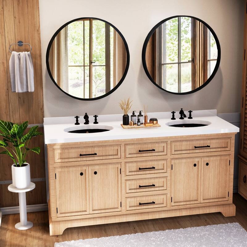 Classic Wooden Frame Farmhouse Round Wall Mirror