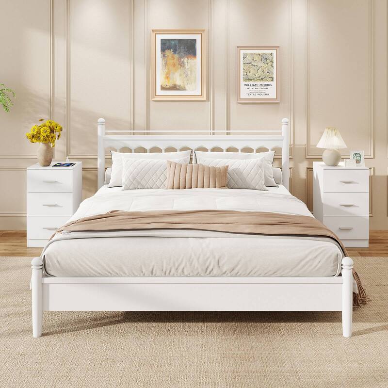 Costway 1/2 PCS Nightstand with Charging Station, 3 Storage Drawers