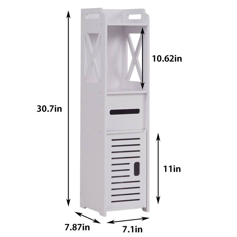 VECELO White Small Bathroom Storage Cabinet Toilet Paper Storage for Half Bathroom Narrow Toilet Paper Cabinet