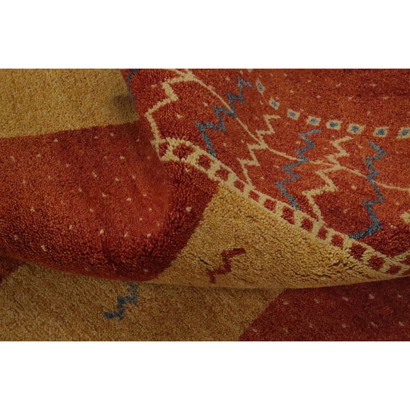 Hand Knotted Oriental 100% Wool Carpet Modern Geometric Yellow & Gold Gabbeh Area Rug - 6' 5'' X 4' 7''