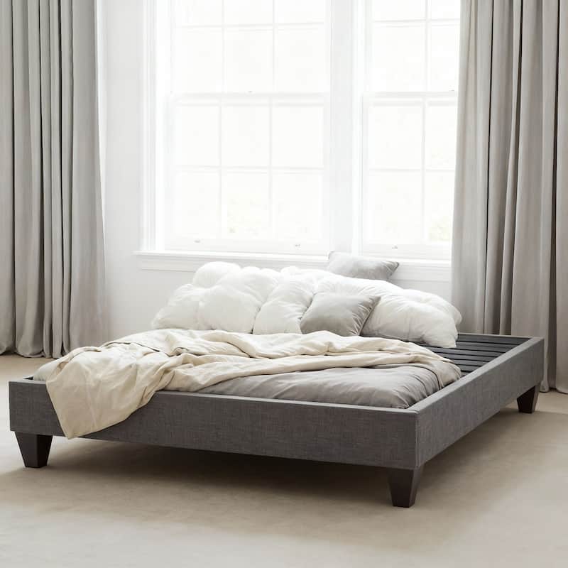 13" Modern Grey Eastern King Platform Bed Frame, No Headboard Design