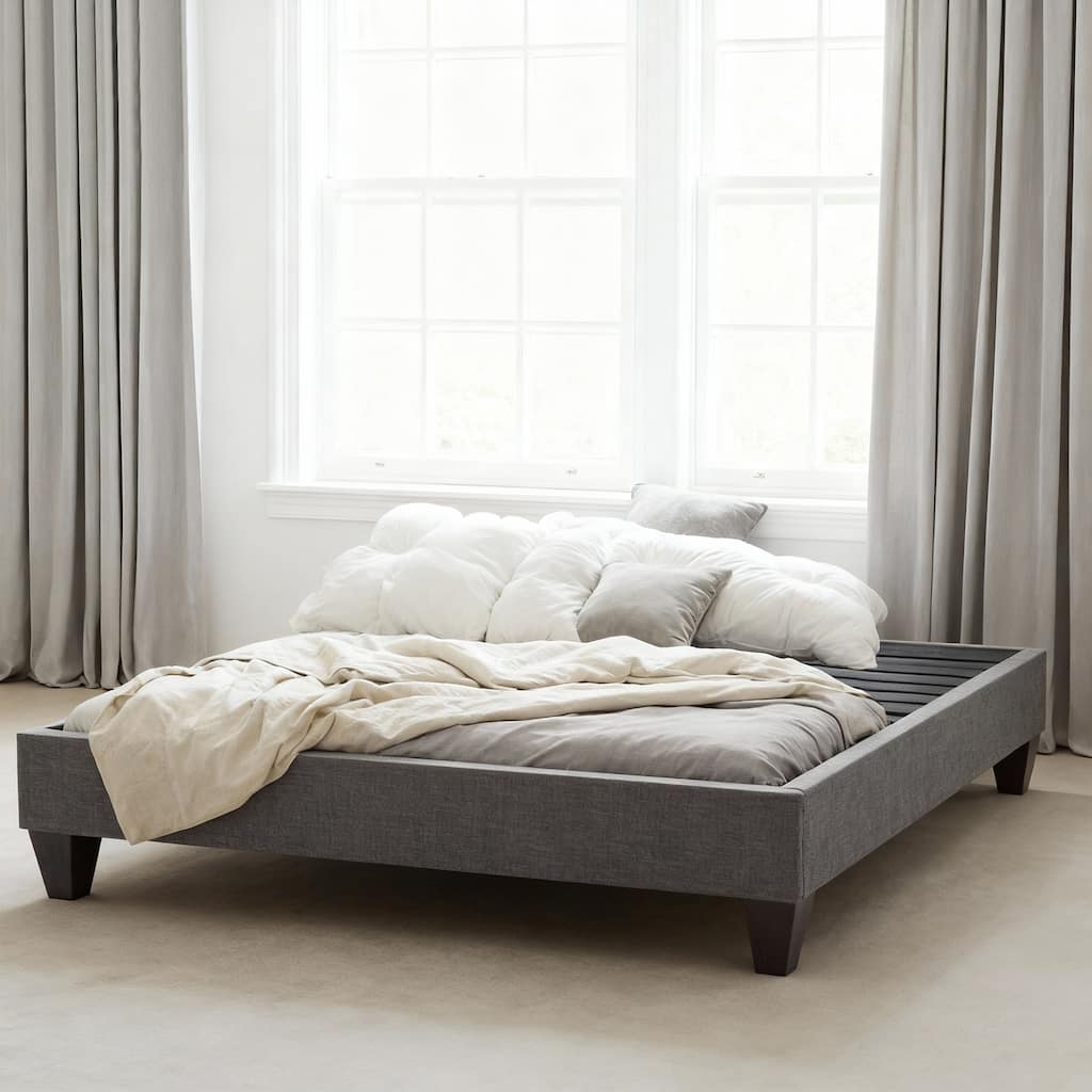 13" Modern Grey Eastern King Platform Bed Frame, No Headboard Design