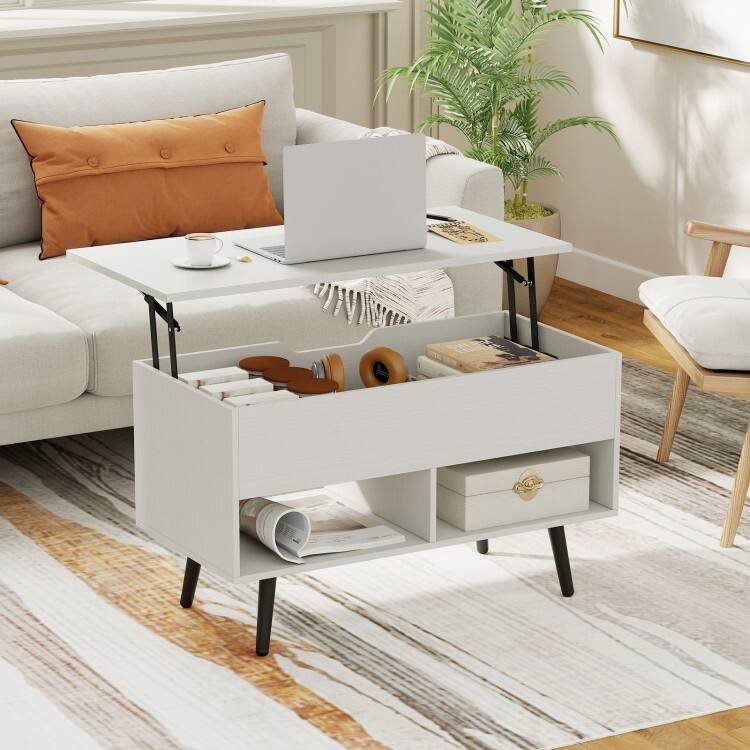 31.5 Inch Lift Top Coffee Table with Hidden Compartment and 2 Storage Shelves - 31.5" x 15.5" x 17.5" (L x W x H)