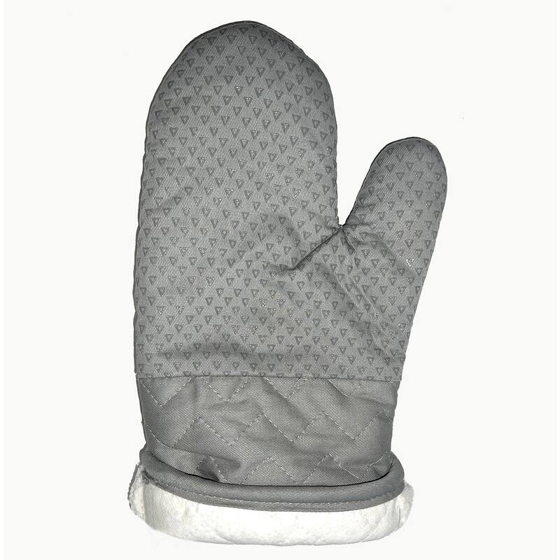 Grey Heat Resistant Thick Soft Quilted Lining Kitchen Oven Glove Mitts With Silicone Treatment - 1 Pair