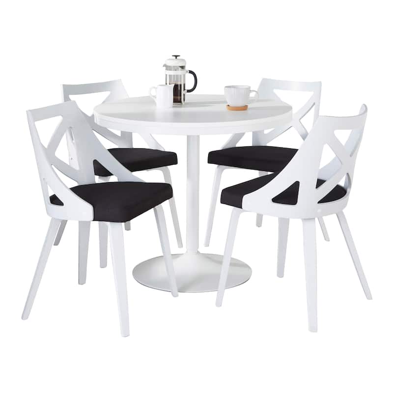 The Gray Barn Goddard-Charlotte 5-Piece Dining Set - Charcoal Fabric/White Textured Wood/White Metal