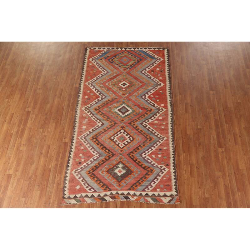 Flatweave Vegetable Dye Kilim Qashqai Persian Antique Rug - 4'11"x 8'10"