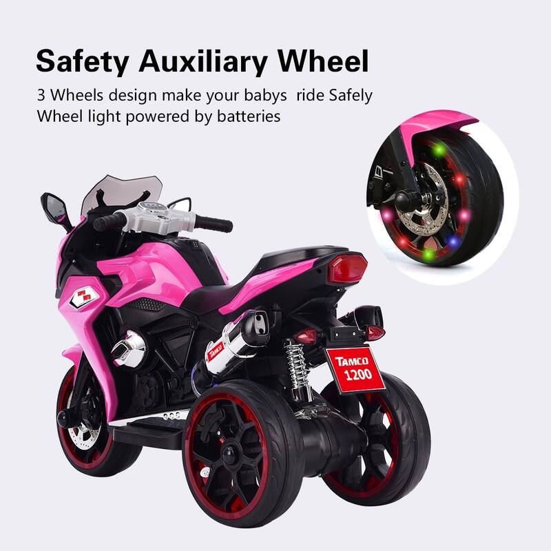 Kids Electric Motorcycle with LED Lighting Wheels, MP3 Music, and Wireless Phone Connection - Ages 3-5