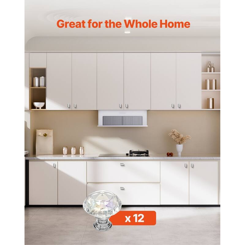 12 Pack Diamond Style Cabinet Knobs Clear Acrylic with Polished Silver Base and Screws - 1.22 x 1.1 in
