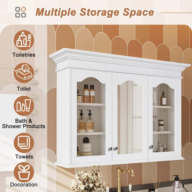 40-Inch Bathroom Storage Cabinet With Mirror Door, Glass Panels, And Shelves, Designed For Wall Mounting - 40"