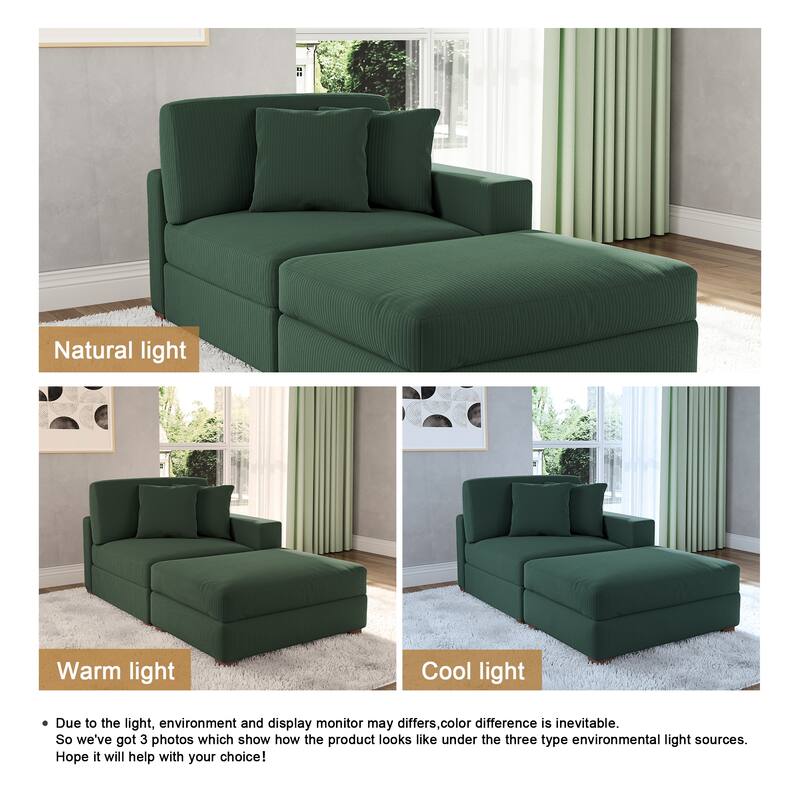 Corduroy Chaise Lounge Sofa with Ottoman for Living Room