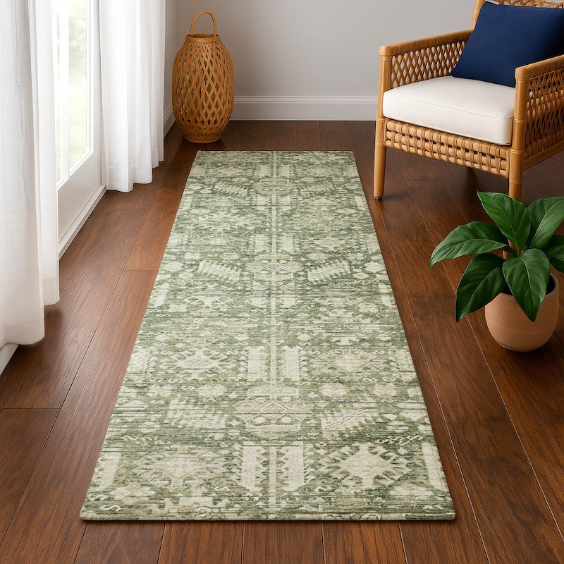 Premium Washable Super Soft Vintage Traditional Mayfield Rug - Aloe - 2'3" x 7'6"