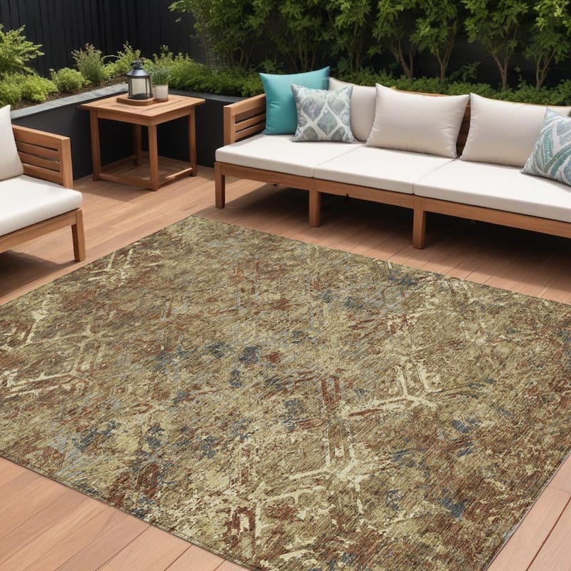 HomeRoots Geometric Transitional Rectangle Outdoor Rug - 10' X 14'