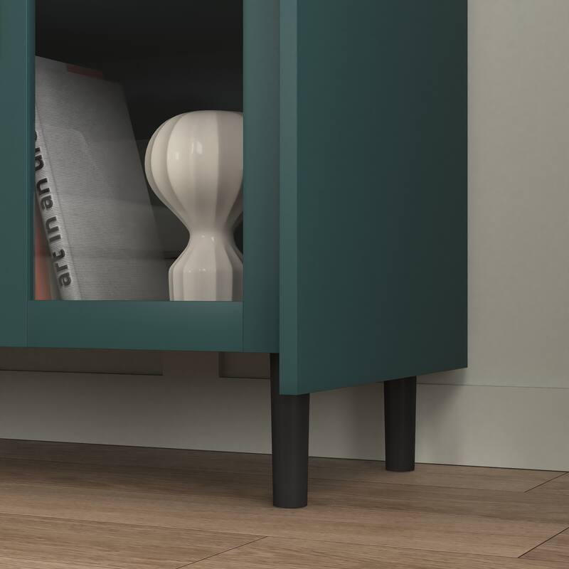 Coffee Bar Cabinet with 2 Drawers, Kitchen Pantry with 2 Glass Doors, Buffet Cabinet with 2 Open Storage Compartment