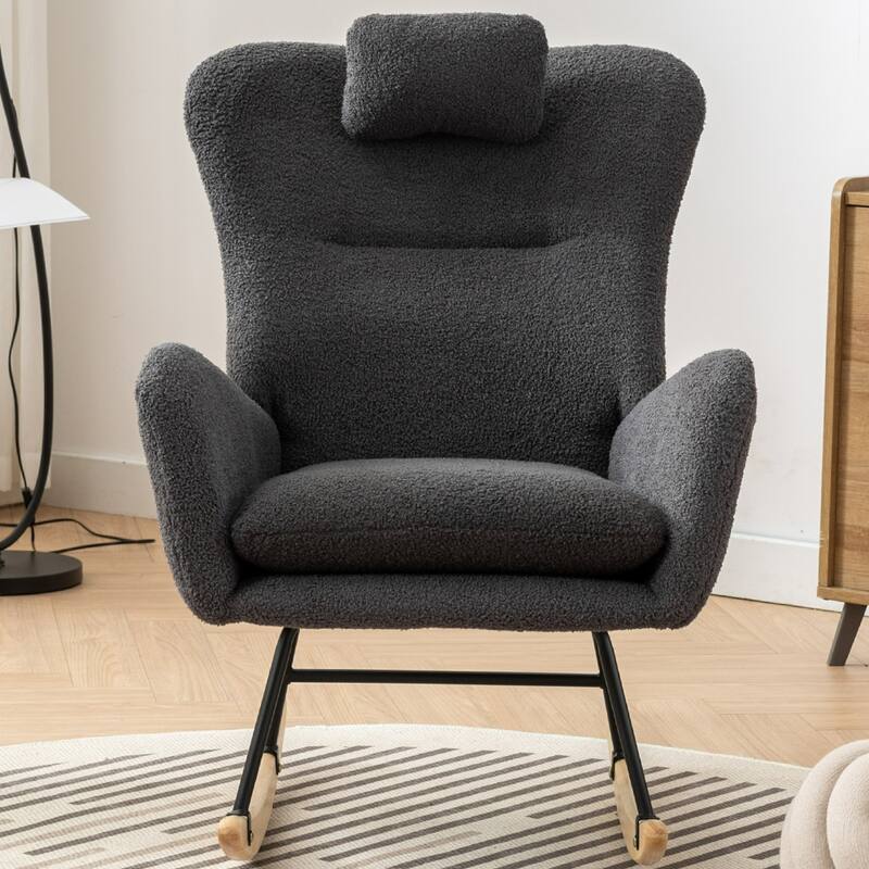 Teddy Fleece Accent Rocking Chair, Glider Rocker, Side Pockets