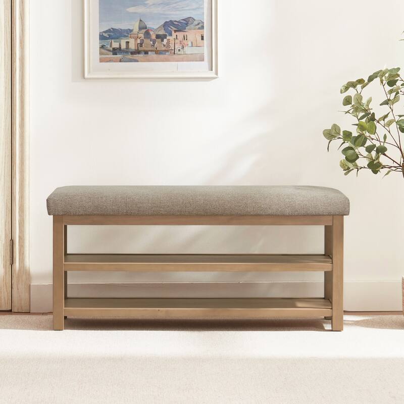 HUIMO Multi-Functional Solid Wood Bench with Storage Shelves 46in/39in/31in