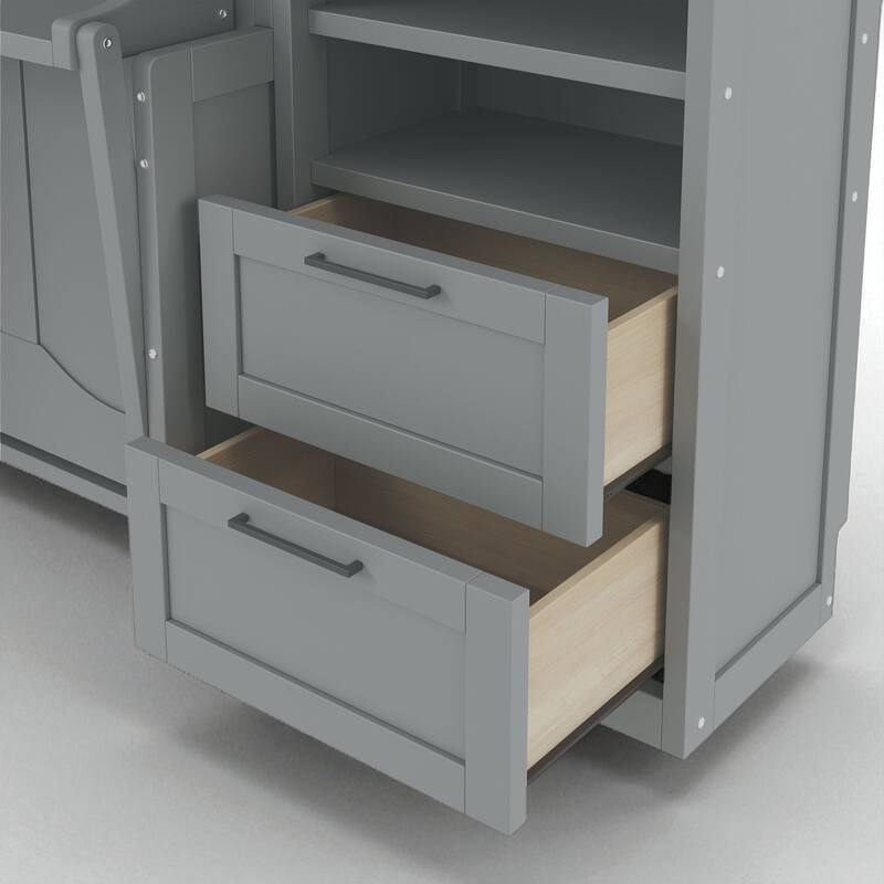 Queen Size Murphy Wall Bed with Closet, Storage Drawers and Shelves, Foldable Cabinet Bed Frame