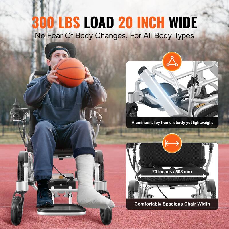 Electric Wheelchair for Adults Seniors, 300 lbs Weight Capacity, 20 in Width Lightweight Foldable Motorized Power Wheelchairs