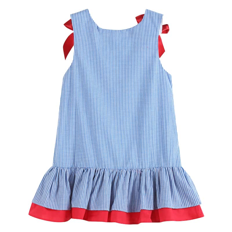 Lil Cactus Happy 4th of July Blue Gingham Ruffle Dress