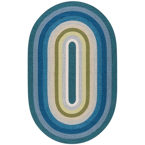 slide 2 of 16, SAFAVIEH Handmade Braided Gula Machine Washable Country Rug 3' x 5' Oval - Navy/Green - Oval