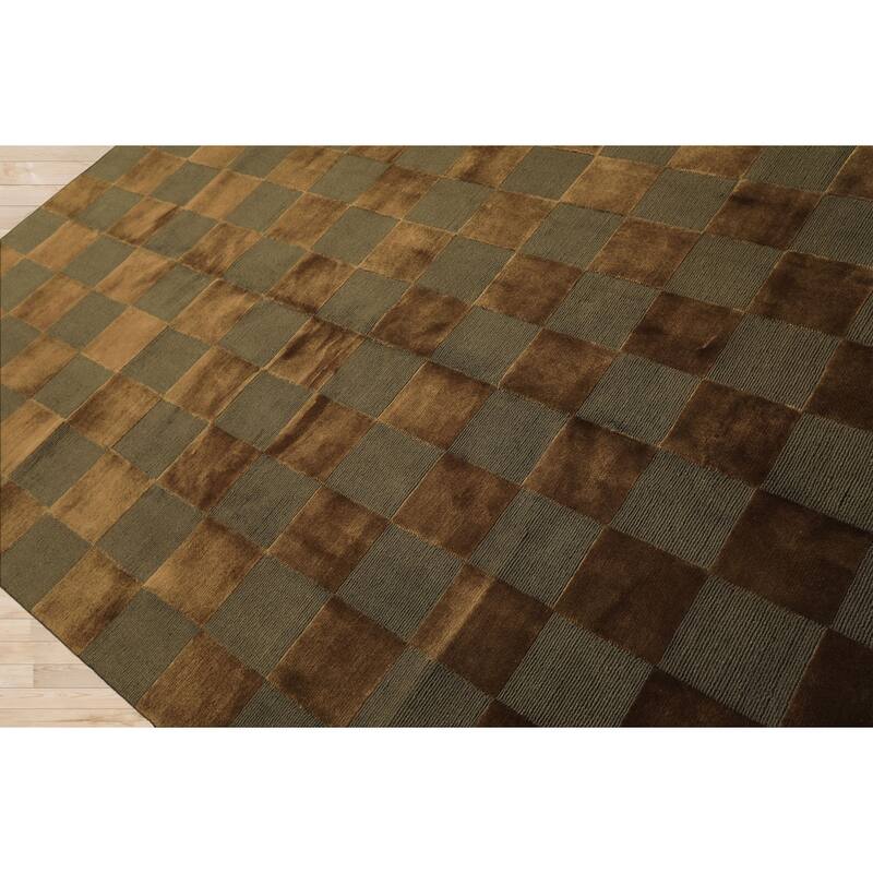 6'1''x9'3'' Tibetano Hand Knotted Wool Olive Modern & Contemporary Designer Rug - 6' 1'' x 9' 3''