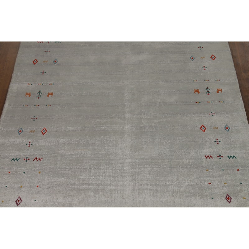 Hand Knotted Oriental 100% Wool Carpet Tribal Tribal Green Gabbeh Area Rug - 8' 1'' X 4' 10''