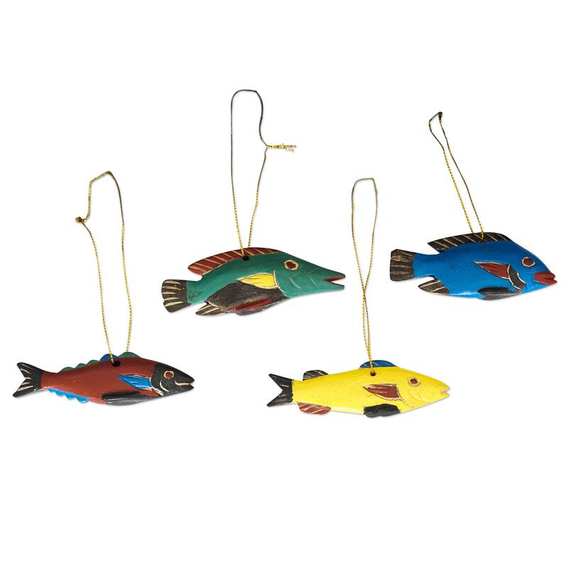 Novica Handmade Little Vibrant Fish Wood Ornaments (Set Of 4)