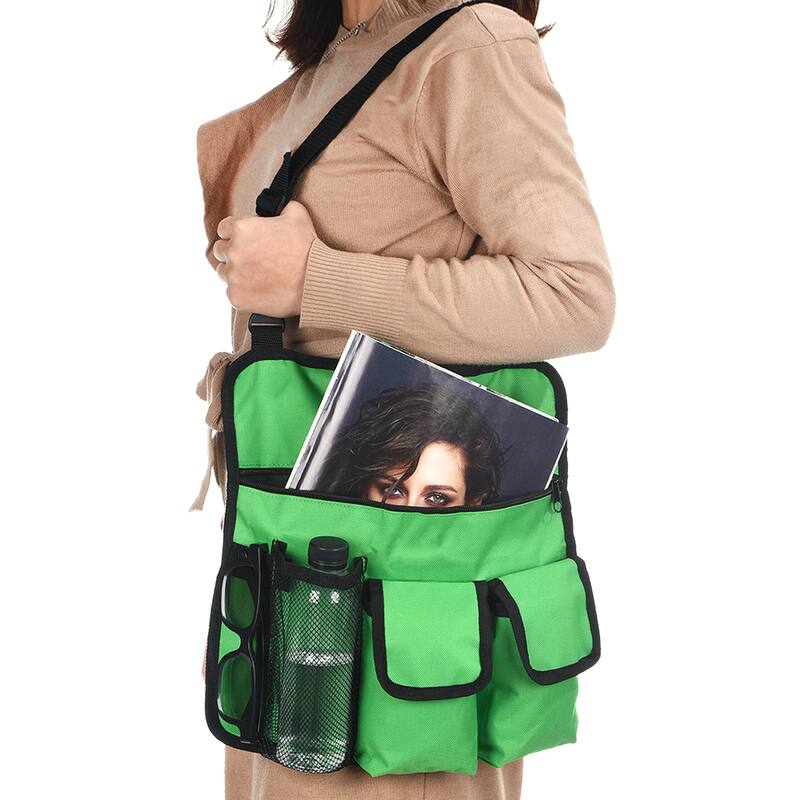 Chair Armrest Organizer, Polyester 4 Pockets Magazine Holder with Straps, Green
