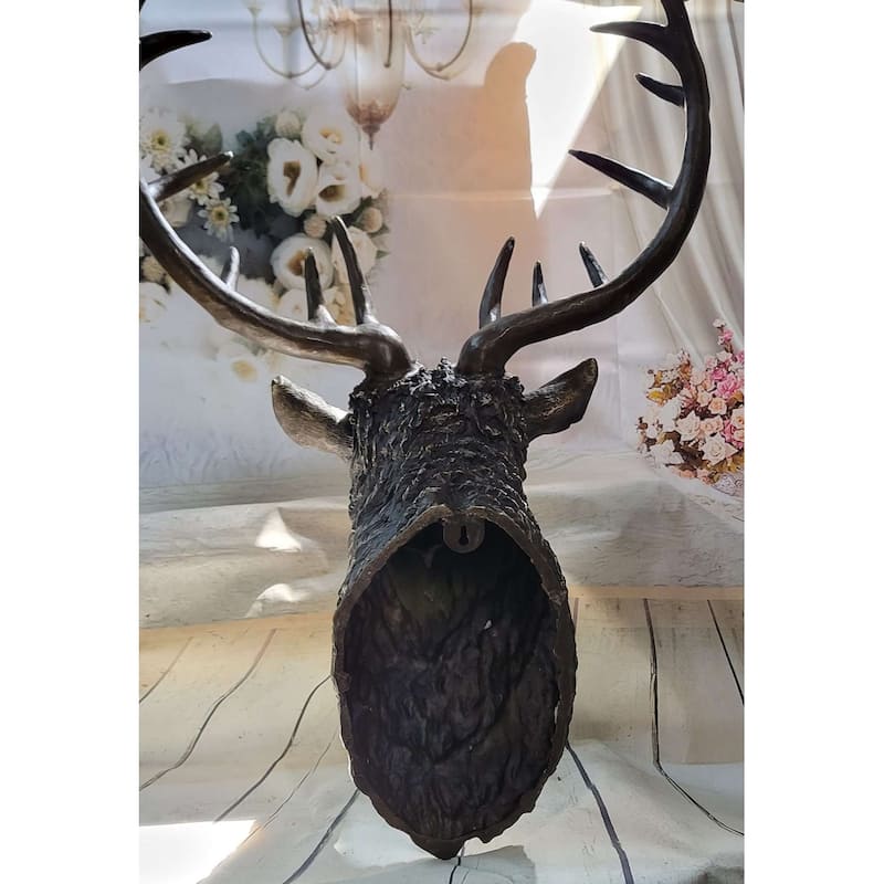 Signed Carl Kauba Life Size Elk Head Bust Bronze Figurine Sculpture Cabin Decor