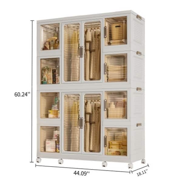 Baby Wardrobe Storage Cabinet with Doors Rods and 12 Cubes White