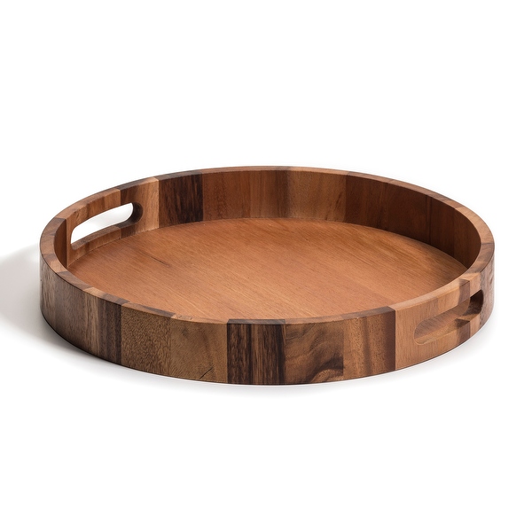 Large round serving tray with handles on sale