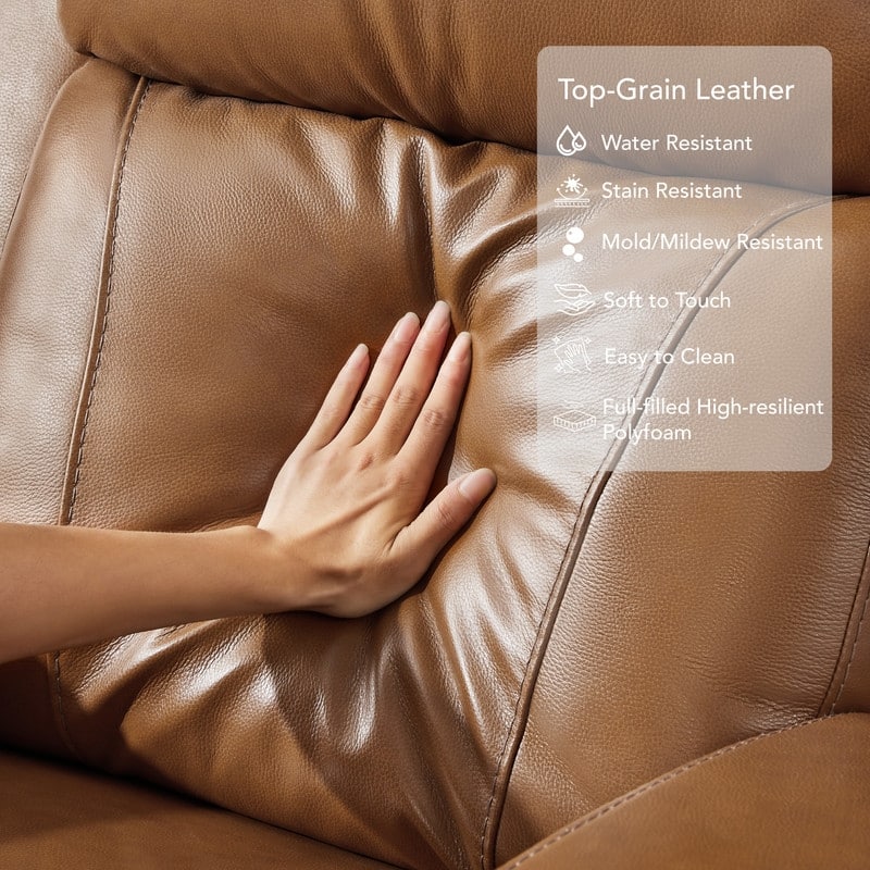 Spruce & Spring Hadlee Genuine leather Reclining Sofa with Multi-Function Console.