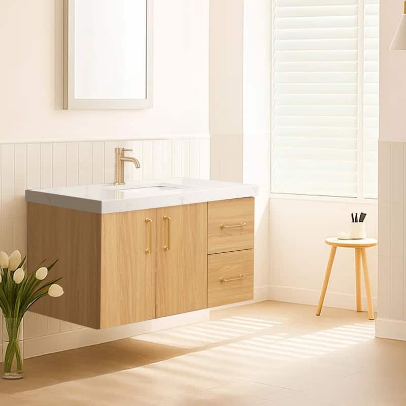 AlbyonD 24" 30" 36" Floating Bathroom Vanity with Sink and Faucet, Natural Oak