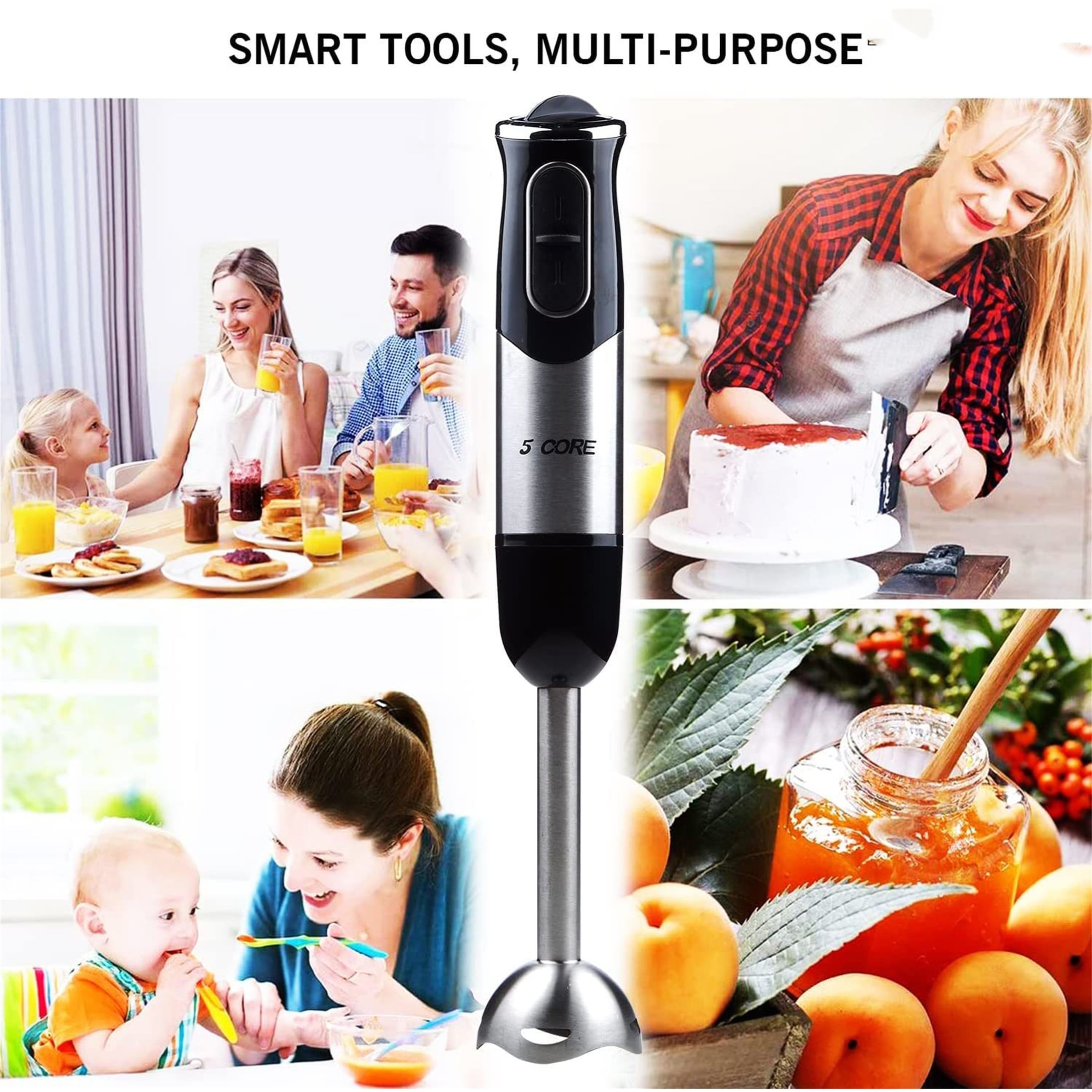 5 Core 500W Immersion Blender Handheld 2 Speed Stainless Steel