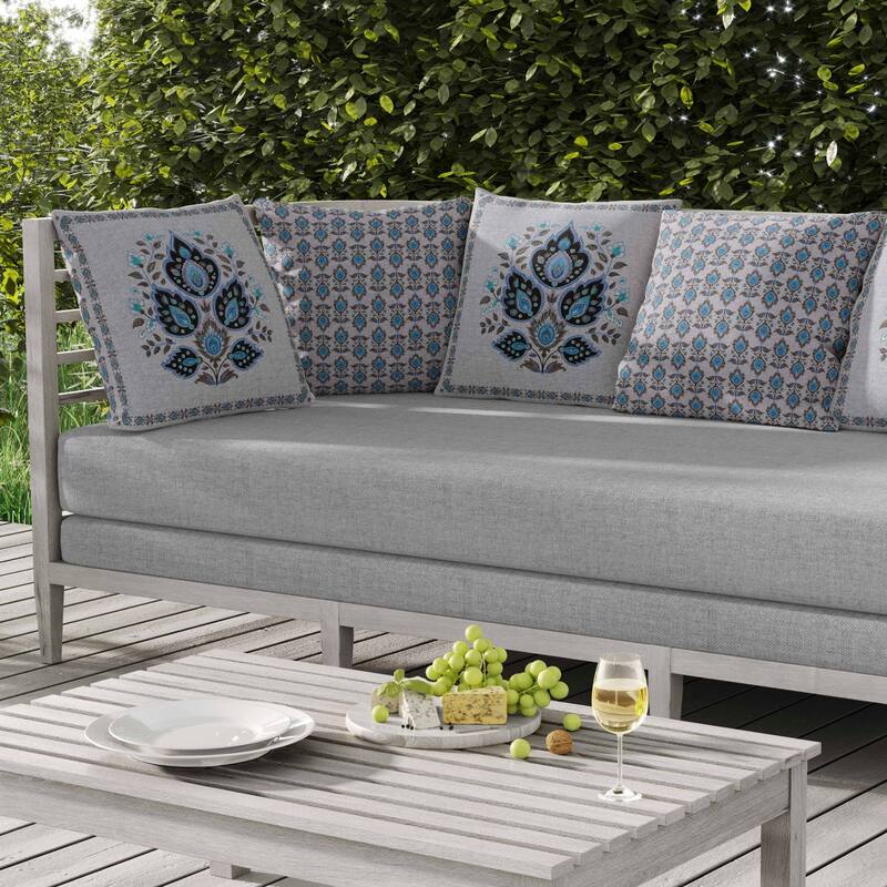 Vintage Verve Indoor/Outdoor Reversible Throw Pillow Teal and Black