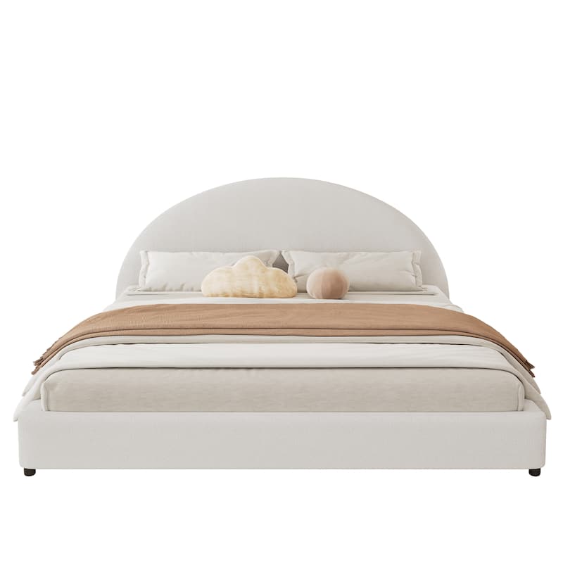 Christopher Knight Home - Luis Boucle Upholstered Bed Frame with Half-Round Headboard