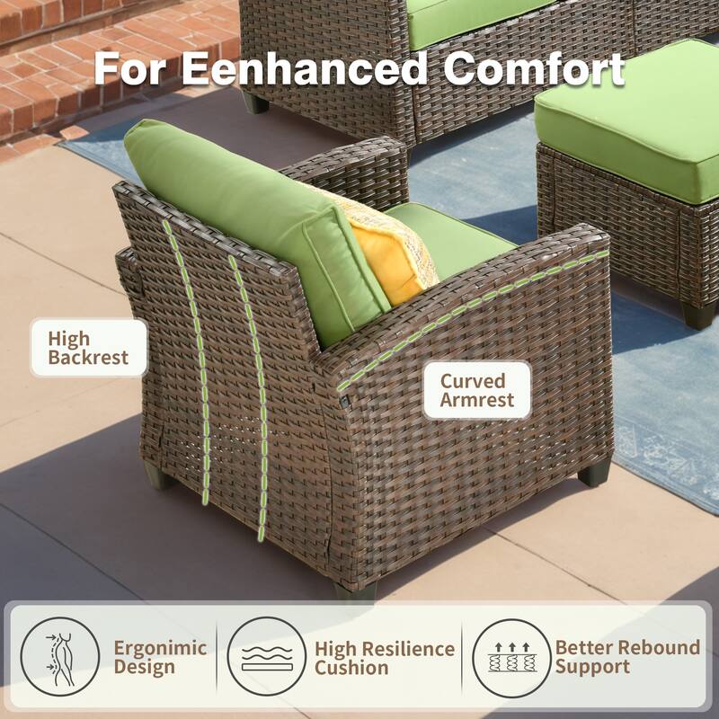 HOOOWOOO 7-piece Outdoor Wicker Rattan Patio Conversation Set with Fire Pit